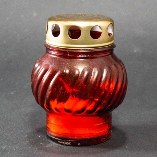 Candela de Sticla Rosie cu Capac Auriu, 10 Ore, Candela cu Capac, Candela Rosie, Candela de Sticla cu Capac, Candele cu Capac, Candele Rosii, Candele de Sticla cu Capac, Lumanare Candela, Lumanari Candele, Lumanari Neparfumate