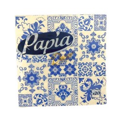 Set 20 Servetele Decorative PAPIA, 3 Straturi, 33x33 cm, Alb/Albastru, Pachete Servetele Decorative, Servetele Decorative cu Modele, Servetele Evenimente si Sarbatori, Servetele Festive, Servetele Ocazii, Set Servetele Masa Decorative cu Modele