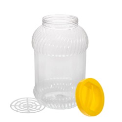 Borcan Pet Rotund cu Capac, 5 L, Culoare Recipient Transparent, Culoare Capac Galben, Borcan Pet, Borcan Rotund, Borcan cu Capac, Borcan Pet cu Capac, Borcan Plastic, Flacon Plastic, Borcan 5 L