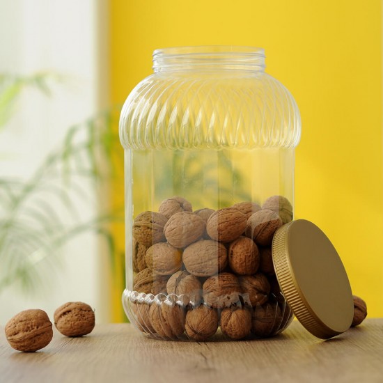 Borcan Pet Rotund cu Capac, 5 L, Culoare Recipient Transparent, Culoare Capac Galben, Borcan Pet, Borcan Rotund, Borcan cu Capac, Borcan Pet cu Capac, Borcan Plastic, Flacon Plastic, Borcan 5 L