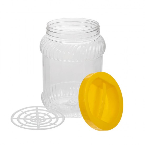 Borcan Pet Rotund cu Capac, 2 L, Culoare Recipient Transparent, Culoare Capac Galben, Borcan Pet, Borcan Rotund, Borcan cu Capac, Borcan Pet cu Capac, Borcan Plastic, Flacon Plastic, Borcan 2 L