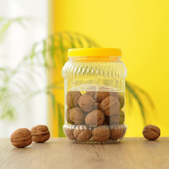 Borcan Pet Rotund cu Capac, 2 L, Culoare Recipient Transparent, Culoare Capac Galben, Borcan Pet, Borcan Rotund, Borcan cu Capac, Borcan Pet cu Capac, Borcan Plastic, Flacon Plastic, Borcan 2 L