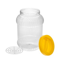 Borcan Pet Rotund cu Capac, 3 L, Culoare Recipient Transparent, Culoare Capac Galben, Borcan Pet, Borcan Rotund, Borcan cu Capac, Borcan Pet cu Capac, Borcan Plastic, Flacon Plastic, Borcan 3 L