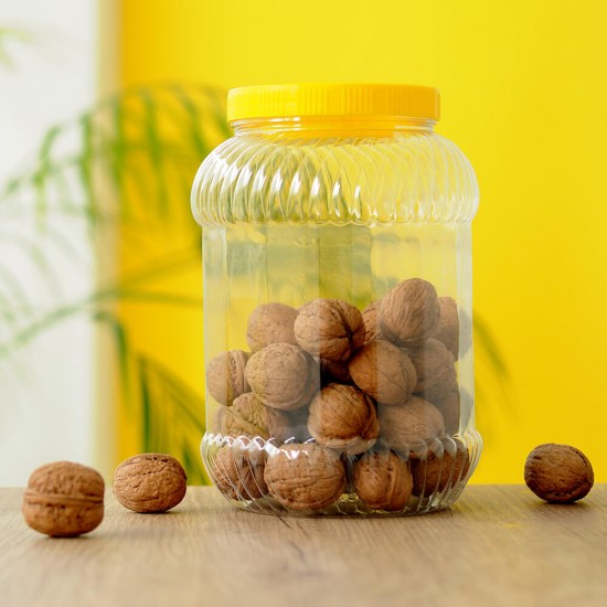 Borcan Pet Rotund cu Capac, 3 L, Culoare Recipient Transparent, Culoare Capac Galben, Borcan Pet, Borcan Rotund, Borcan cu Capac, Borcan Pet cu Capac, Borcan Plastic, Flacon Plastic, Borcan 3 L