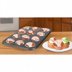 Tava Din Teflon Pentru Briose, 12 Forme, Dimensiune 35x26 Cm