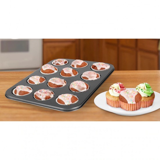 Tava Din Teflon Pentru Briose, 12 Forme, Dimensiune 35x26 Cm