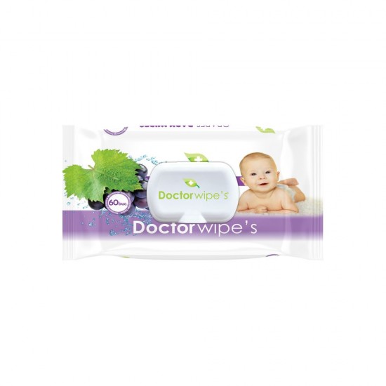Servetele Umede DOCTOR WIPE'S Baby Pop-Up, 60 Buc/Pachet, Extract de Struguri, Servetele Umede Bebelusi cu Extracte Naturale, Servetele Umede pentru Copii, Servetele Umede Baby, Servetele Umede DOCTOR WIPE'S, Servetele Umede Bebelusi DOCTOR WIPE'S