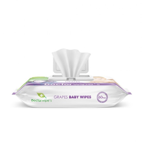 Servetele Umede DOCTOR WIPE'S Baby Pop-Up, 60 Buc/Pachet, Extract de Struguri, Servetele Umede Bebelusi cu Extracte Naturale, Servetele Umede pentru Copii, Servetele Umede Baby, Servetele Umede DOCTOR WIPE'S, Servetele Umede Bebelusi DOCTOR WIPE'S