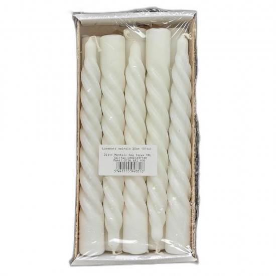 Lumanari Spiralate, Lungime 20 cm, 10 Buc/Set, Culoare Alb
