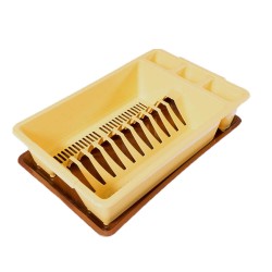 Scurgator de Vase si Tacamuri STERK Select, 42x26x10 cm, cu Tavita, Galben/Maro, Scurgator pentru Tacamuri si Farfurii, Suport Uscator Tacamuri si Vase, Suport Scurgator pentru Vase, Suport Uscator Bucatarie