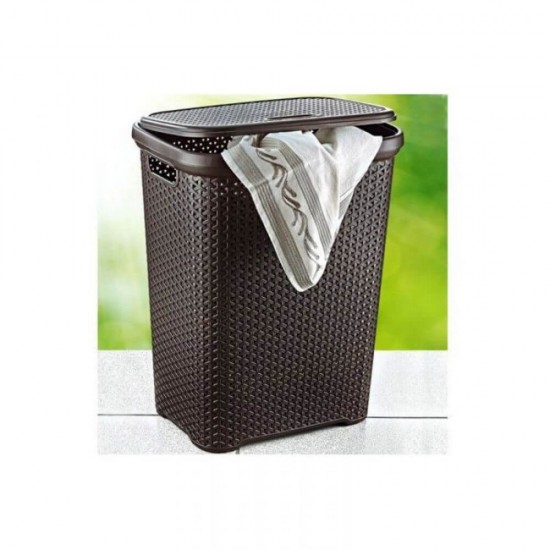 Cos de Rufe STERK, 46x36x51 cm, cu Capac, Rattan Maro, Cosuri Rattan pentru Rufe, Cos din Rattan pentru Rufe cu Capac, Cos Mare pentru Rufe cu Capac, Cos din Rattan pentru Haine, Accesorii Baie, Cos Depozitare Haine cu Capac