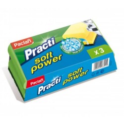 Set 3 Bureti Vase PACLAN Soft Power 2 in 1, Verzi, Spuma Poliuretanica si Fibra Abraziva, Bureti cu Spuma si Fibra Abraziva, Bureti Vase PACLAN, Bureti cu Canelura, Bureti de Vase, Bureti cu Canelura pentru Vase, Bureti pentru Spalat Vasele