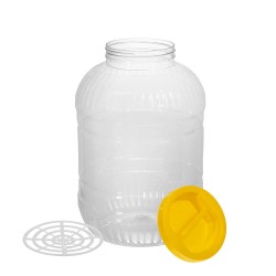 Borcan Pet Rotund cu Capac, 8 L, Culoare Recipient Transparent, Culoare Capac Galben, Borcan Pet, Borcan Rotund, Borcan cu Capac, Borcan Pet cu Capac, Borcan Plastic, Flacon Plastic, Borcan 8 L