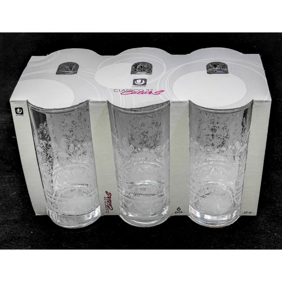 Set 6 Pahare din Sticla cu Model Dantela , Cantitate 270 ml