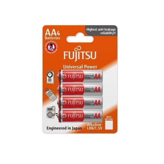 Set 4 Baterii FUJITSU R6 Alkaline, AA, 1.5V, Baterii AA, Baterii FUJITSU R3, Set de Baterii AA, Baterii FUJITSU 1.5 V Tip AA, Baterii pentru Jucarii, Baterii pentru Ceas, Baterii Rezistente, Set Baterii FUJITSU