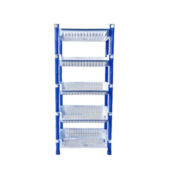Etajera cu 4 Rafturi STERK, 88x41x29 cm, Dreptunghiulara, Albastra, Etajere pentru Depozitare Casa, Etajere cu Rafturi Depozitare, Etajera Plastic Bucatarie si Baie, Etajera Plastic cu Patru Nivele, Etajera cu Patru Rafturi din Plastic