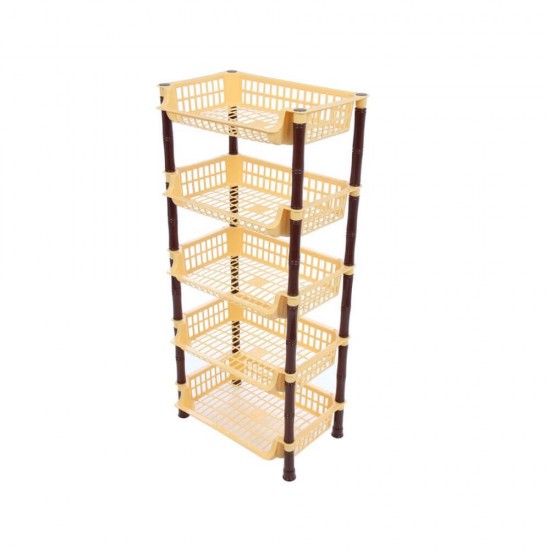 Etajera cu 4 Rafturi STERK, 88x41x29 cm, Dreptunghiulara, Galbena, Etajere pentru Depozitare Casa, Etajere cu Rafturi Depozitare, Etajera Plastic Bucatarie si Baie, Etajera Plastic cu Patru Nivele, Etajera cu Patru Rafturi din Plastic