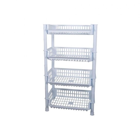 Etajera cu 4 Rafturi STERK, 70x41x29 cm,  Dreptunghiulara, Plastic Alb, Etajere pentru Depozitare Casa, Etajere cu Rafturi Depozitare, Etajera Plastic Bucatarie si Baie, Etajera Plastic cu Patru Nivele, Etajera cu Patru Rafturi din Plastic
