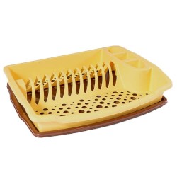 Scurgator de Vase si Tacamuri STERK, 43 x 33.5 x 7 cm, cu Tavita, Galben/Maro, Scurgator pentru Tacamuri si Farfurii, Suport Uscator Tacamuri si Vase, Suport Scurgator pentru Vase, Suport Uscator Bucatarie