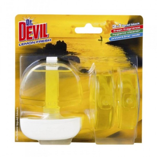 Odorizante WC DR. DEVIL 3 in 1 Lemon Fresh, 3 Buc/Set, Lamaie, 55 ml, Geluri Odorizante WC, Odorizante pentru Toaleta, Odorizant Toaleta, Gel Odorizant pentru Toaleta cu Suport, Odorizant Dezinfectant pentru WC, Odorizante WC