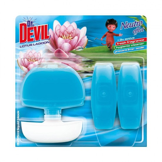 Odorizante WC DR. DEVIL 3 in 1 Lotus Lagoon, 3 Buc/Set, Floare de Lotus, 55 ml, Geluri Odorizante WC, Odorizante pentru Toaleta, Odorizant Toaleta, Gel Odorizant pentru Toaleta cu Suport, Odorizant Dezinfectant pentru WC, Odorizante WC