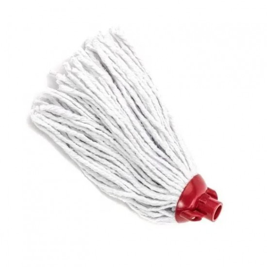 Rezerva Mop Din Bumbac Servana, Greutate 150g, Cap Culoare Rosie, Culoare Fibre Alba, Ideal Pentru Orice Suprafata