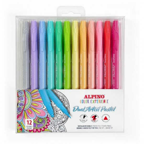 Carioca Cu 2 Capete, Varf 0.7mm/tip Pensula, 12 Culori Pastel /set, Alpino Color Experience