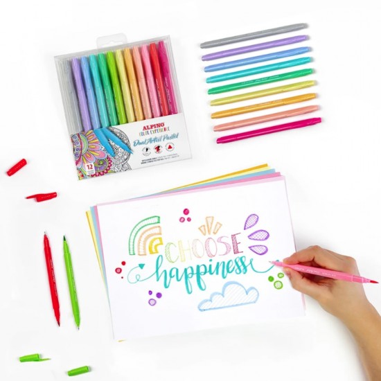 Carioca Cu 2 Capete, Varf 0.7mm/tip Pensula, 12 Culori Pastel /set, Alpino Color Experience