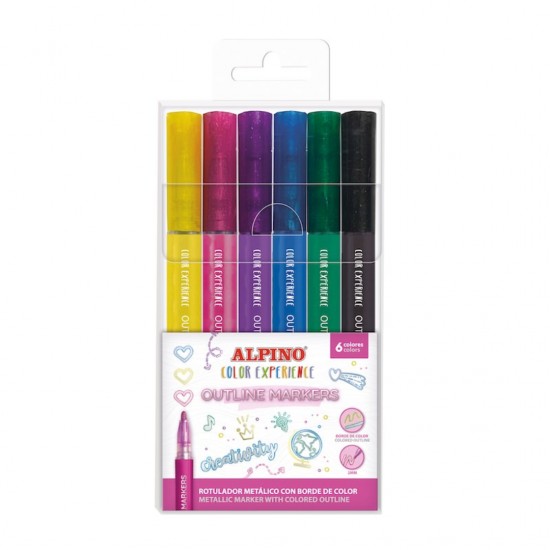 Markere Metalice Pentru Conturare, Varf Rotund 2 Mm, 6 Culori/set, Alpino Color Experience