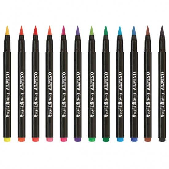 Carioca Pentru Caligrafie, Varf Tip Pensula, 12 Culori/set, Alpino Color Experience