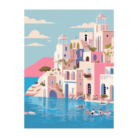Set Pictura Pe Numere Grecia, Contine:panza Canvas 40x30cm,3 Pensule, Alpino-paint Color Experience