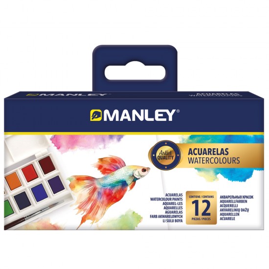 Set Tempera Acrilica Manley, Pastile Compacte - 12 Culori/set