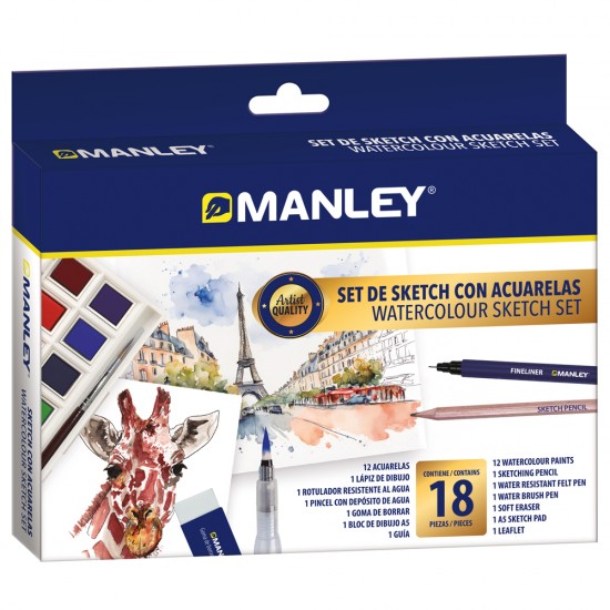 Set De Desen Manley, Contine 12 Culori Pastile Compacte, Pix De Stergere+blender