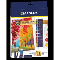 Set Tempera Acrilica Manley, Rezistente La Apa, 2 Pensule+paleta Incluse - 12 Culori/set