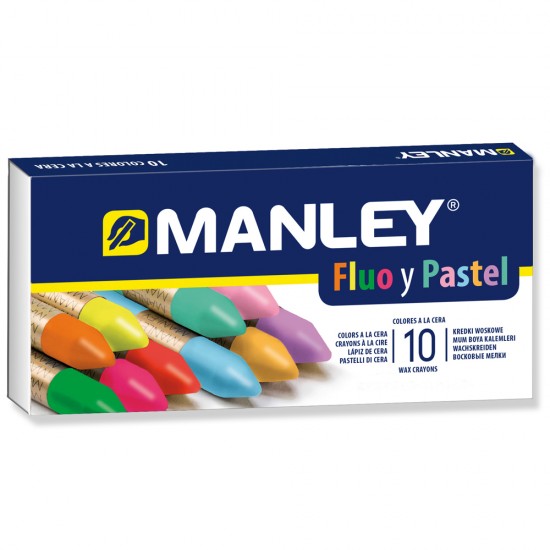 Creioane Cerate, Cutie Carton, Fluorescente/pastel, 10 Culori/cutie - Manley Fluo And Pastel