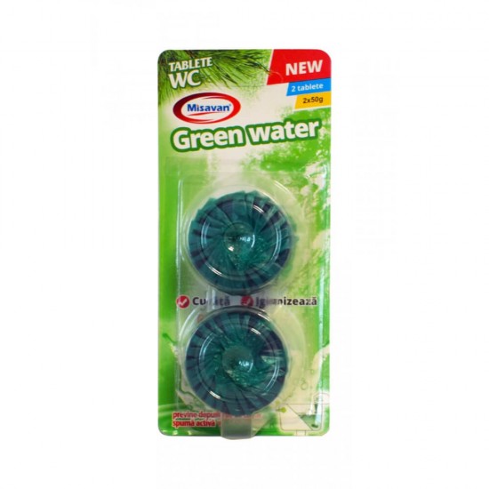 2 Bucati de Tablete Bazin Misavan Green Water, 2x50g, Tablete pentru Bazin Colorate, Tablete pentru Toaleta, Set Tablete Igienizante Toaleta, Set Tablete Verzi pentru Toaleta