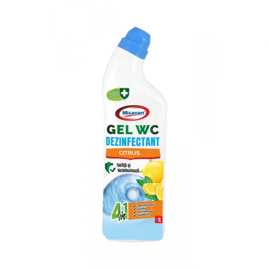 Solutie curatare toaleta Misavan Gel Wc Citrus 4in1 1l, Dezinfectant Tip Gel pentru Toaleta, Dezinfectant Ieftin Toaleta, Dezinfectant Sanitare Misavan
