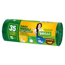 Rola 15 Saci Menajeri pentru Colectare Selectiva Brilli, 35 l, Verzi, Saci de Menaj, Rola Saci Menajeri, Saci Menajeri 35 l, Saci Menajeri in Rola, Saci Menaj cu Manere, Saci Menajeri Parfumati, Saci pentru Menaj, Saci Gunoi, Saci de Gunoi