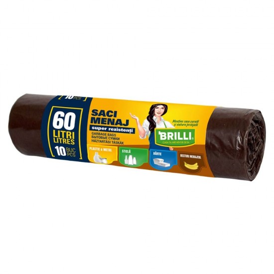 Rola 10 Saci Menajeri pentru Colectare Selectiva Brilli, 60 l, Maro, Saci de Menaj, Rola Saci Menajeri, Saci Menajeri 60 l, Saci Menajeri in Rola, Saci Menaj cu Manere, Saci Menajeri Parfumati, Saci pentru Menaj, Saci Gunoi