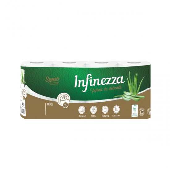 Hartie Igienica Infinezza, Aloe Vera, 3 Straturi, 8 Role