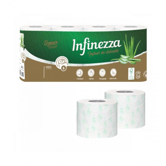 Hartie Igienica Infinezza, Aloe Vera, 3 Straturi, 8 Role