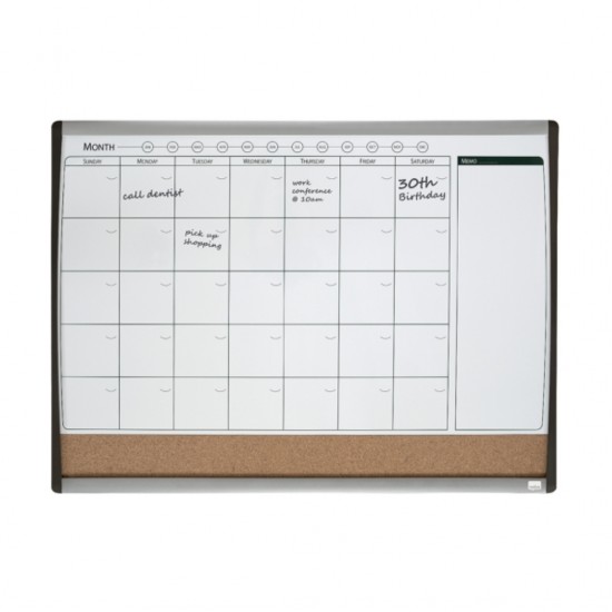 Organizator Nobo Combo, Lunar, Magnetic Si Pluta, 58.5x43 Cm + Marker, Burete Si Magneti, Negru