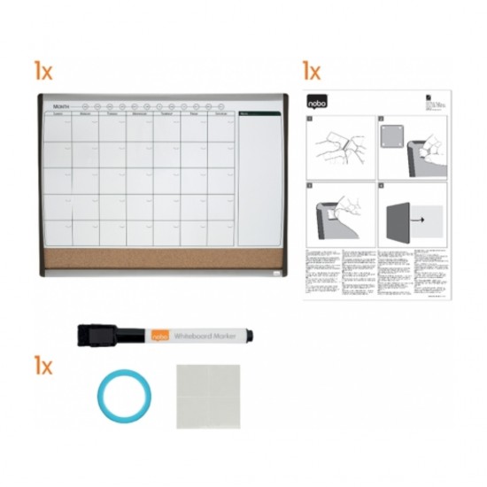 Organizator Nobo Combo, Lunar, Magnetic Si Pluta, 58.5x43 Cm + Marker, Burete Si Magneti, Negru