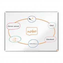 Tabla Nobo Premium Plus, Otel Lacuit, 120x90 Cm, Magnetica, Include Marker Si Tavita, Alb