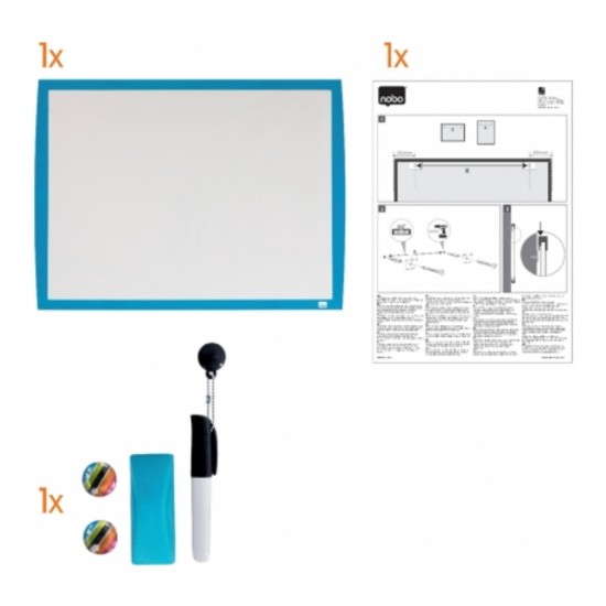 Tabla Nobo Joy, Plastic, 43x58.5cm, Magnetica, Include Marker, Burete Si Magneti, Alb, Rama Albastra