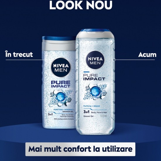 Nivea Gel Dus Men Pure Impact, 500 Ml