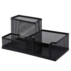 CASA OFFICE Suport Instrumente de Scris, 3 Compartimente, Material Plasa Metalica, Culoare Negru