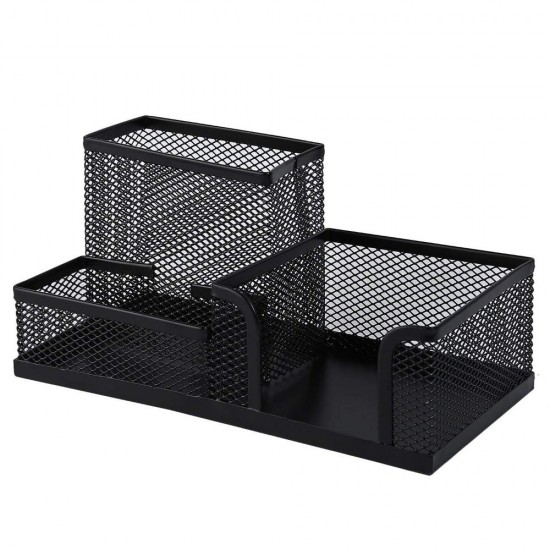 CASA OFFICE Suport Instrumente de Scris, 3 Compartimente, Material Plasa Metalica, Culoare Negru