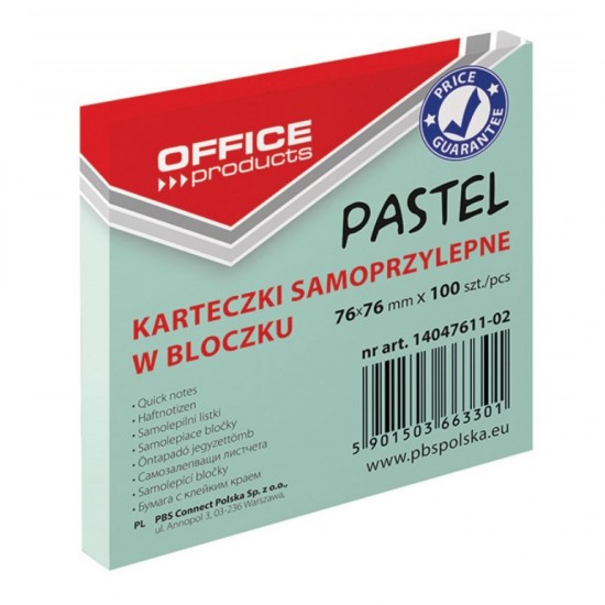 Notite Adezive OFFICE Products, 76x76 mm, 100 File, 70 g/mÂ², Culoare Verde Pastel, Notes-uri, Post-it, Articole Hartie, Accesorii Birou
