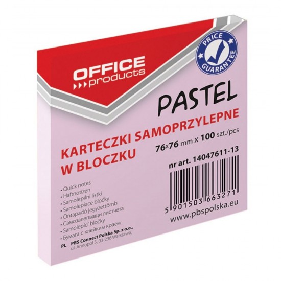 Notite Adezive OFFICE Products, 76x76 mm, 100 File, 70 g/mÂ², Culoare Roz Pastel, Notes-uri, Post-it, Articole Hartie, Accesorii Birou